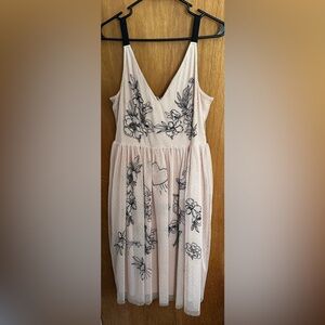 Express Pink and Black Sleeveless Midi Sundress for Cocktail